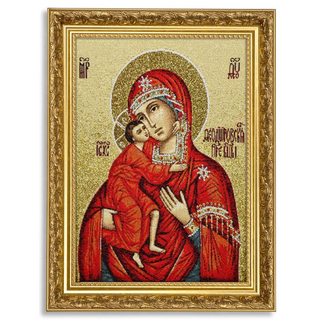 Икона гобеленовая "Богородица Фёдоровская" в багете